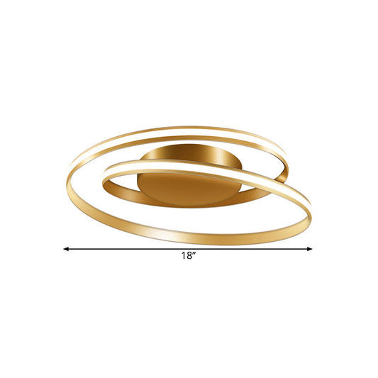 Contemporary Gold Spiral Ring Led Ceiling Fixture In Warm/White Light Flush Mounted - 18/23.5 Wide