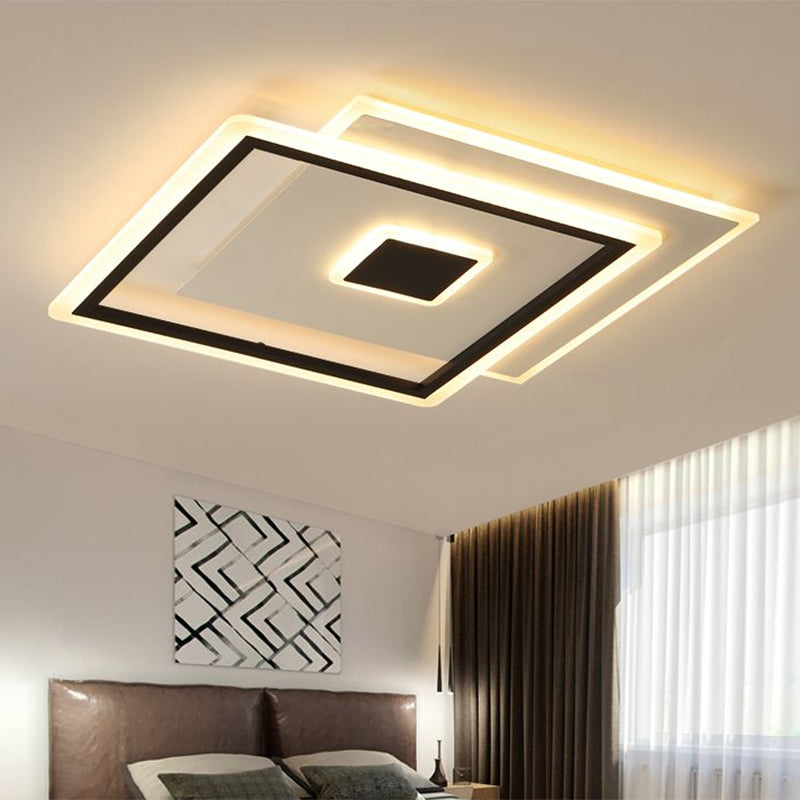 Nordic Square Ceiling Lamp in Black/White, Clear Glass LED Bedroom Light Fixture, 16.5"/20.5" Width, 7-Day Customization