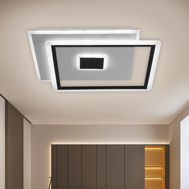 Nordic Square Ceiling Lamp in Black/White, Clear Glass LED Bedroom Light Fixture, 16.5"/20.5" Width, 7-Day Customization