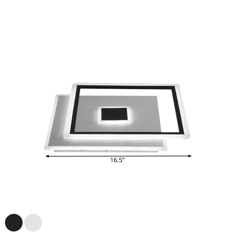 Nordic Square Ceiling Lamp in Black/White, Clear Glass LED Bedroom Light Fixture, 16.5"/20.5" Width, 7-Day Customization