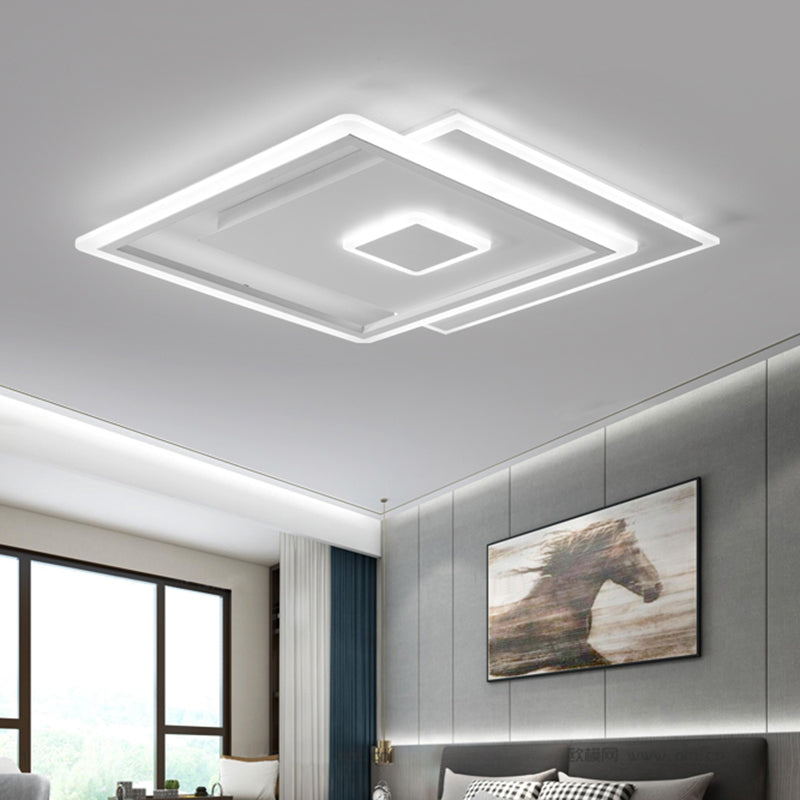 Nordic Square Ceiling Lamp in Black/White, Clear Glass LED Bedroom Light Fixture, 16.5"/20.5" Width, 7-Day Customization