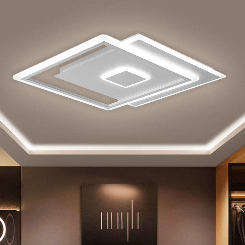 Nordic Square Ceiling Lamp in Black/White, Clear Glass LED Bedroom Light Fixture, 16.5"/20.5" Width, 7-Day Customization