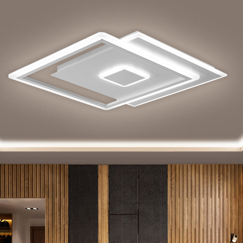 Nordic Square Ceiling Lamp in Black/White, Clear Glass LED Bedroom Light Fixture, 16.5"/20.5" Width, 7-Day Customization
