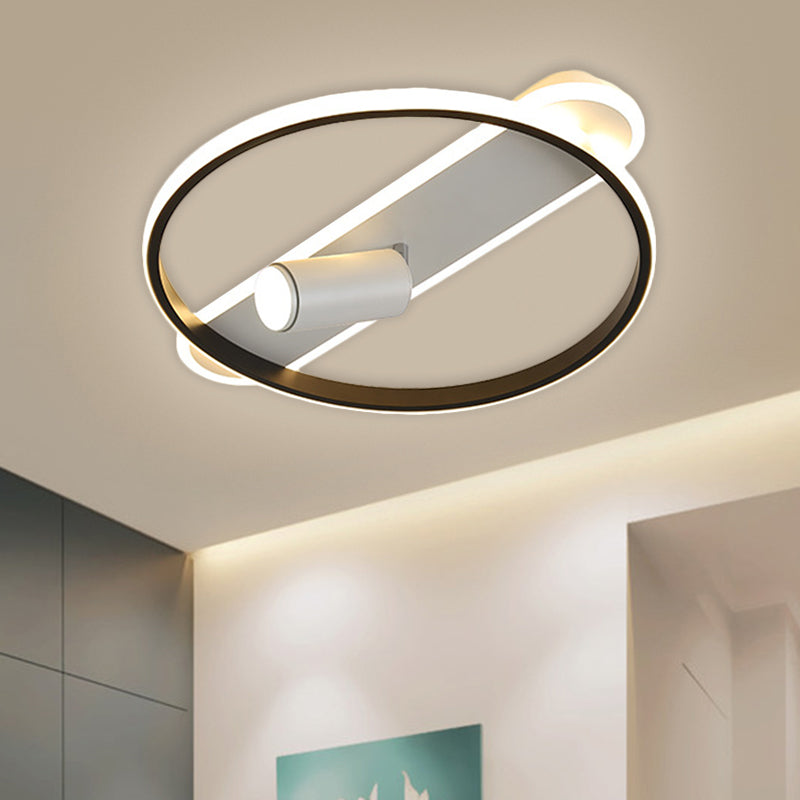 Modern LED Metallic Ceiling Lamp with Spotlight Design in Black Hoop and Oblong Flush Mount, Warm/White Light