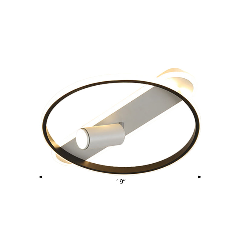 Modern LED Metallic Ceiling Lamp with Spotlight Design in Black Hoop and Oblong Flush Mount, Warm/White Light