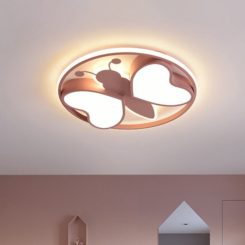 Modern LED Flush Mount Ceiling Light Fixture with Pink/Blue/Gold Bee Figure Design
