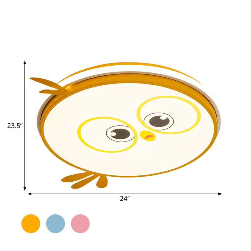 Modern LED Flush Ceiling Light for Kid's Room with Colorful Chick Face Design