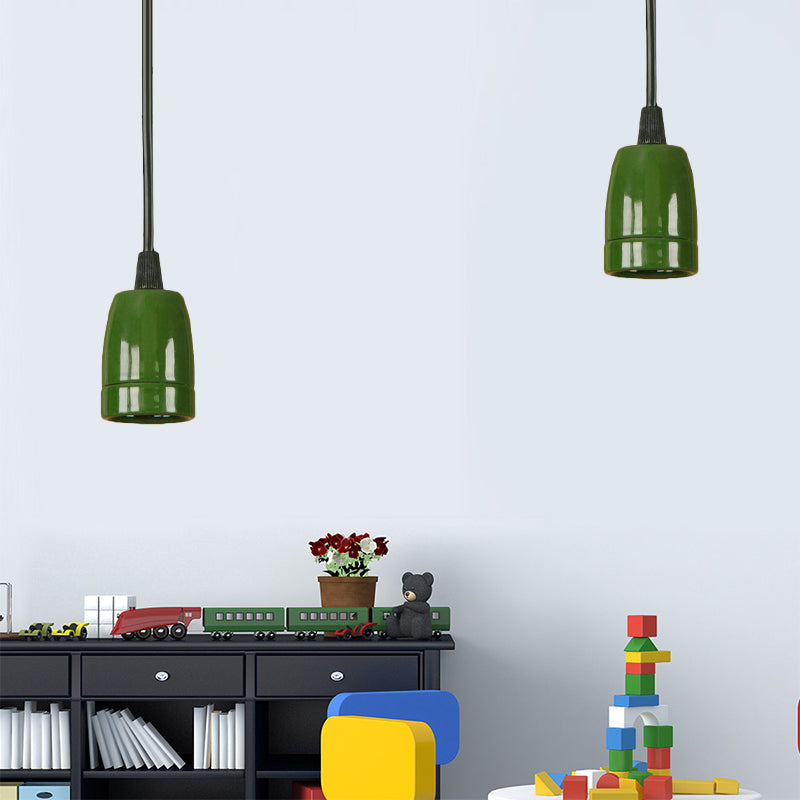 Retro Style 1-Head Mini Pendant Light: Adjustable Cord Black/Red Ceramic Ceiling Hanging