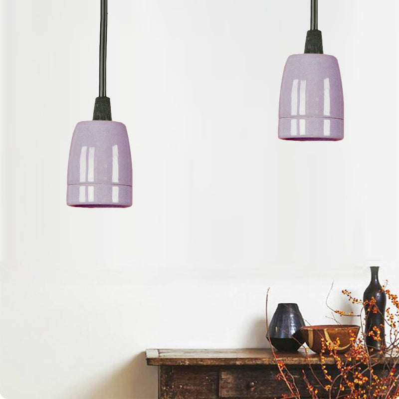 Retro Style Mini Hanging Pendant Light - Adjustable Cord, Black/Red Ceramic Ceiling Fixture