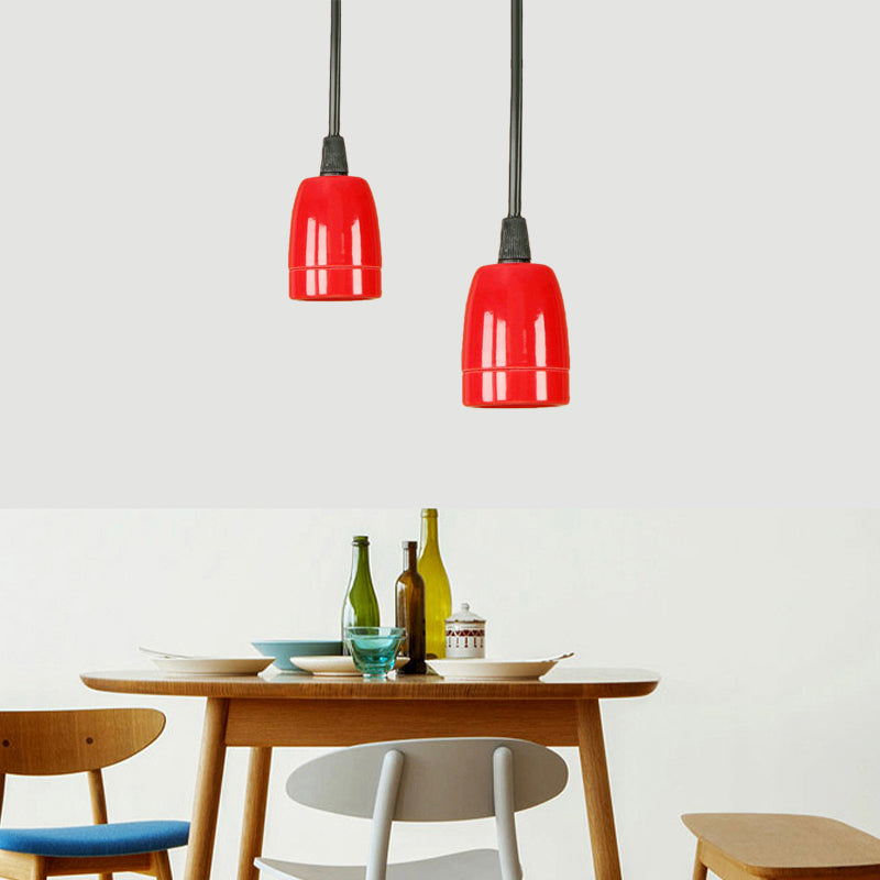 Retro Style 1-Head Mini Pendant Light: Adjustable Cord Black/Red Ceramic Ceiling Hanging