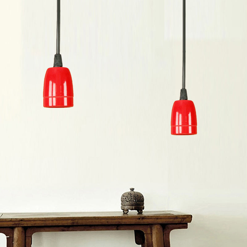 Retro Style 1-Head Mini Pendant Light: Adjustable Cord Black/Red Ceramic Ceiling Hanging