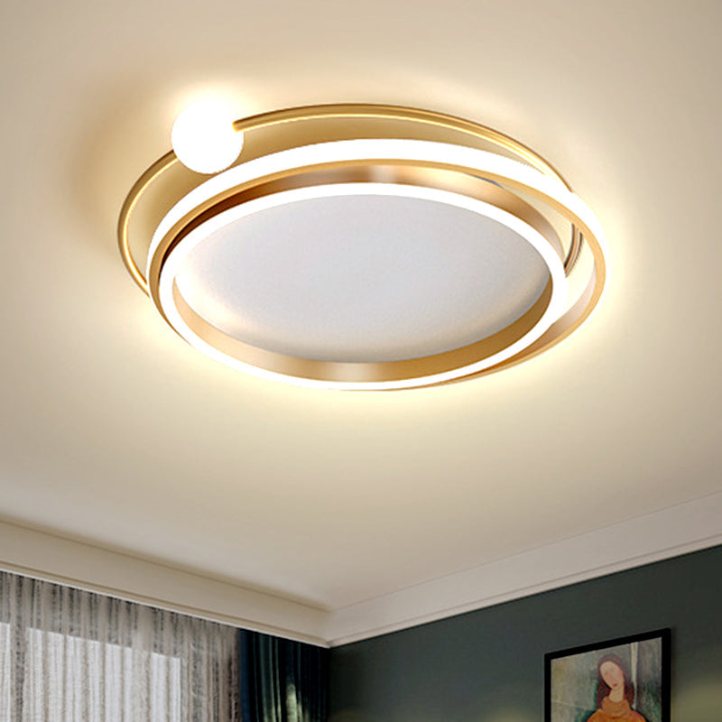 Plafonnier encastré à LED doré moderne - Design circulaire à chevauchement métallique - 20,5"/24,5" de large - Lumière chaude/blanche