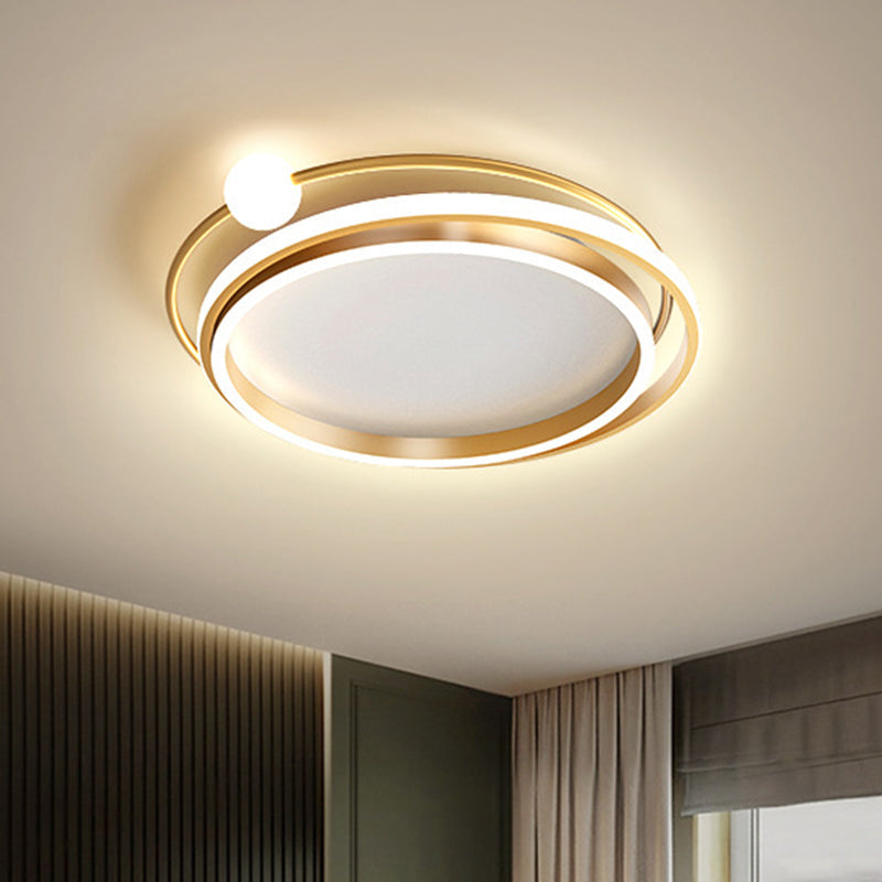 Plafonnier encastré à LED doré moderne - Design circulaire à chevauchement métallique - 20,5"/24,5" de large - Lumière chaude/blanche