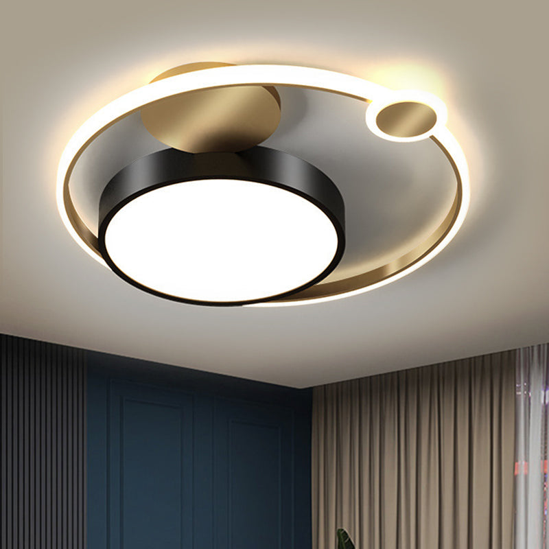 Black Round Flush Lamp - Nordic Style LED Ceiling Lighting for Bedroom in Warm/White/3 Color Light