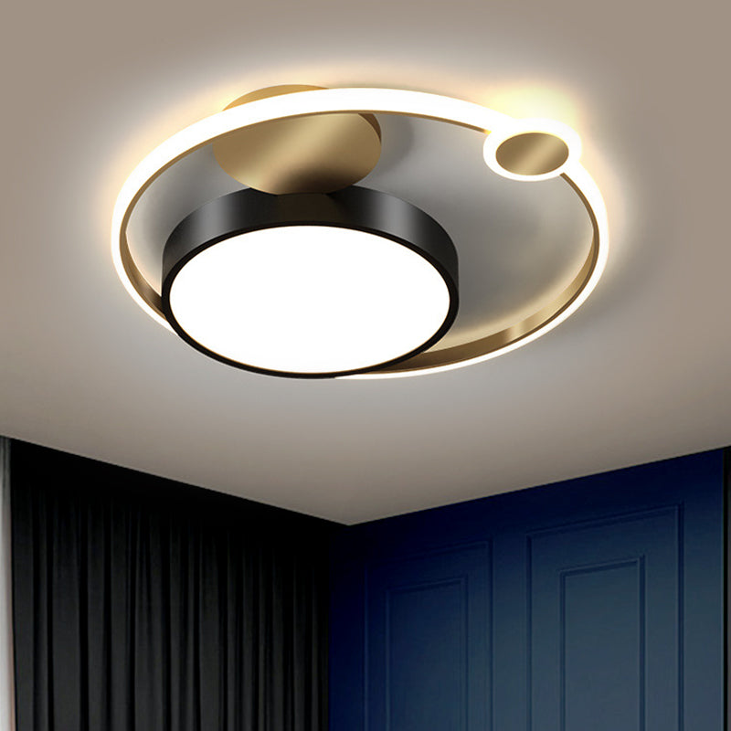 Black Round Flush Lamp - Nordic Style LED Ceiling Lighting for Bedroom in Warm/White/3 Color Light