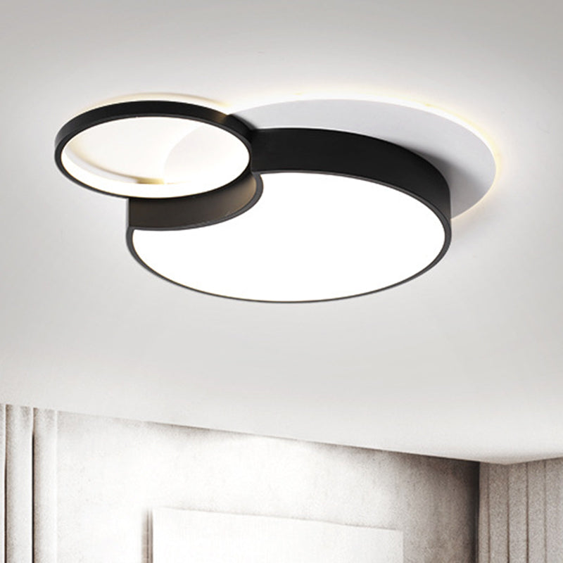 Nordic 2-Round Flush Lamp LED Ceiling Fixture in Black with Warm/White Light, 19"/23.5" Width