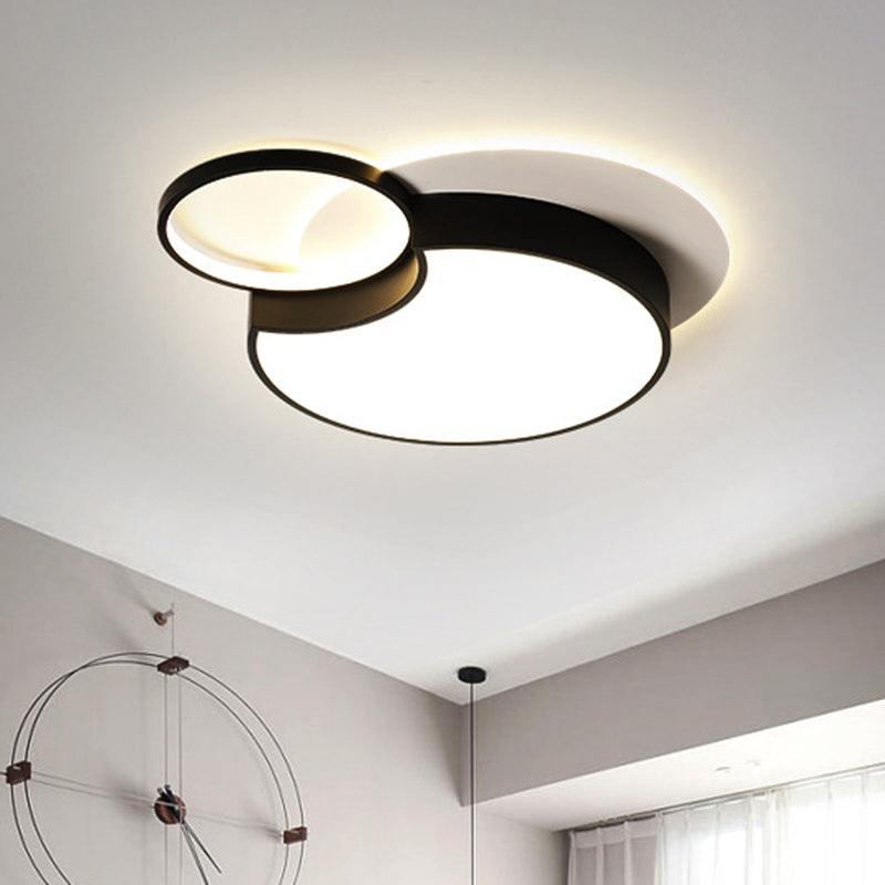 Nordic 2-Round Flush Lamp LED Ceiling Fixture in Black with Warm/White Light, 19"/23.5" Width