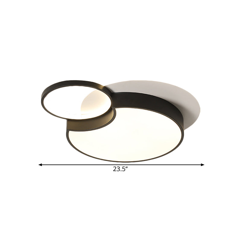 Nordic 2-Round Flush Lamp LED Ceiling Fixture in Black with Warm/White Light, 19"/23.5" Width
