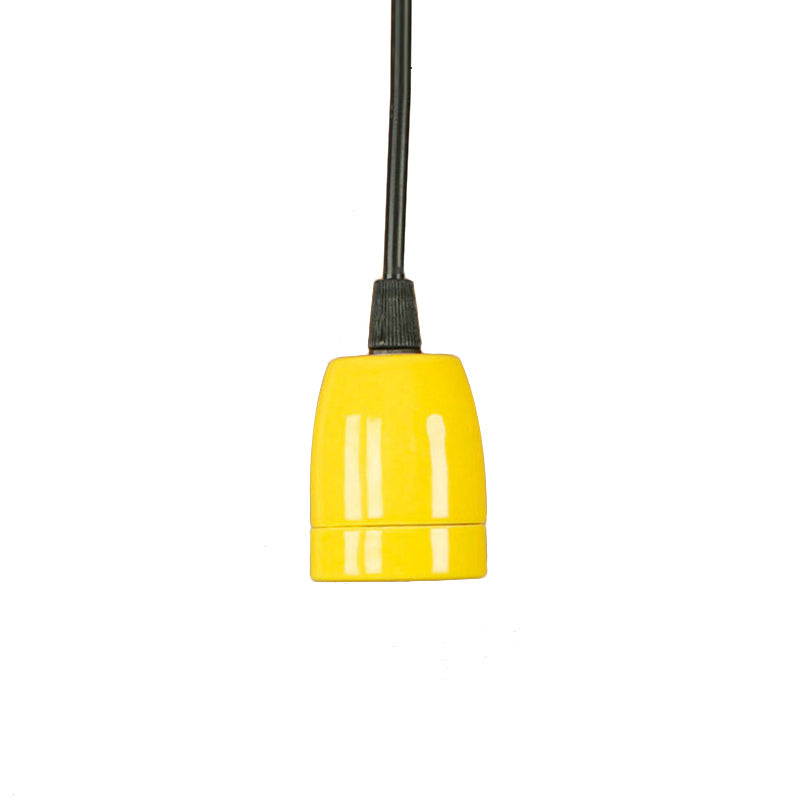 Retro Style Mini Hanging Pendant Light - Adjustable Cord, Black/Red Ceramic Ceiling Fixture