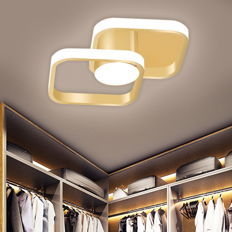 Metal Square Frame LED Gold Flush Mount Ceiling Light in Warm/White