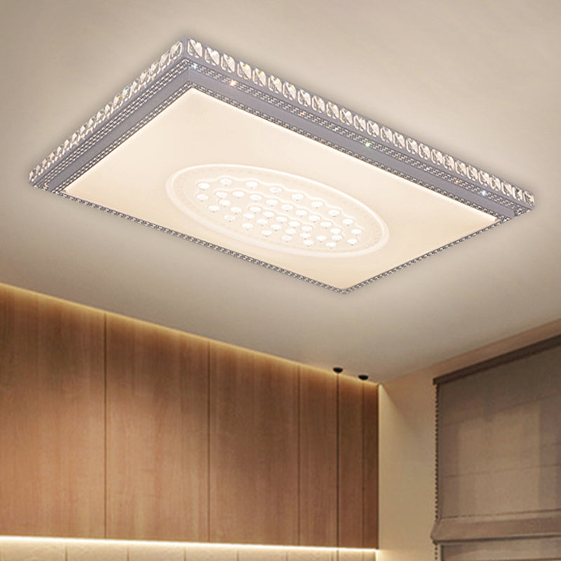 Sleek Metal LED Ceiling Mount Lamp with Crystal Deco - Rectangle/Square Parlor Flush Light