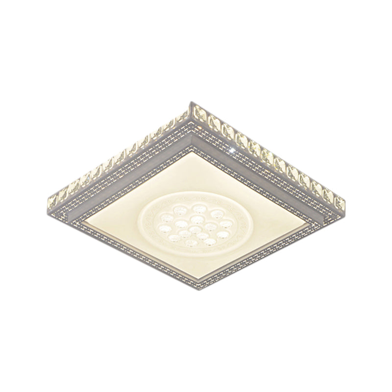 Sleek Metal LED Ceiling Mount Lamp with Crystal Deco - Rectangle/Square Parlor Flush Light