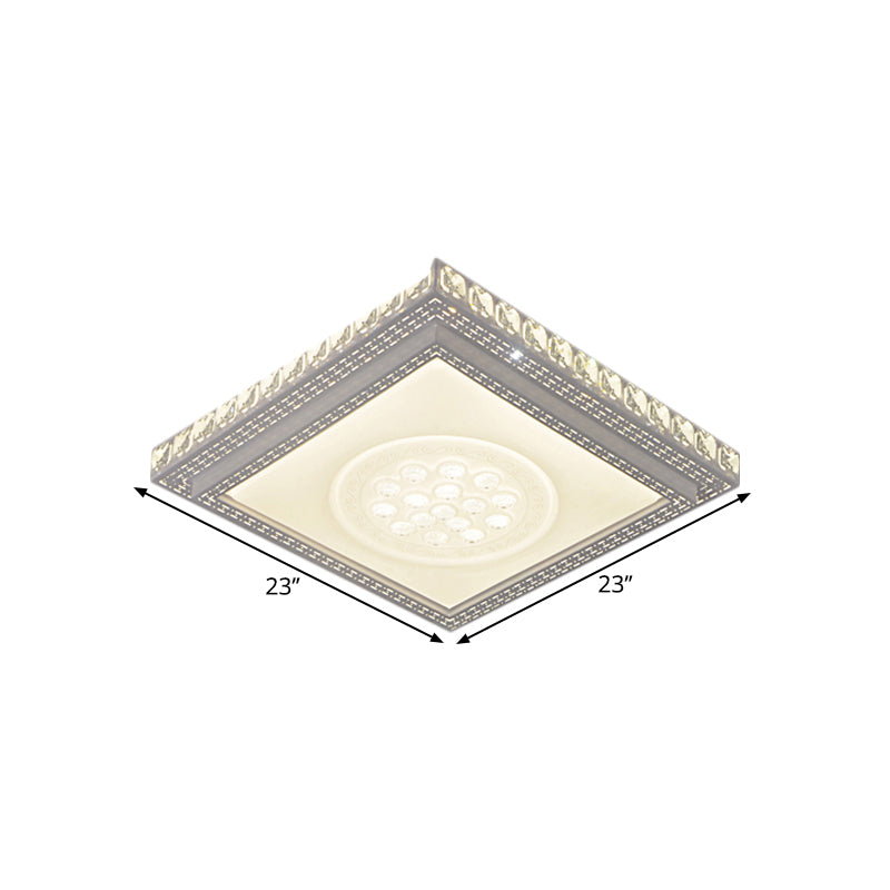Sleek Metal LED Ceiling Mount Lamp with Crystal Deco - Rectangle/Square Parlor Flush Light