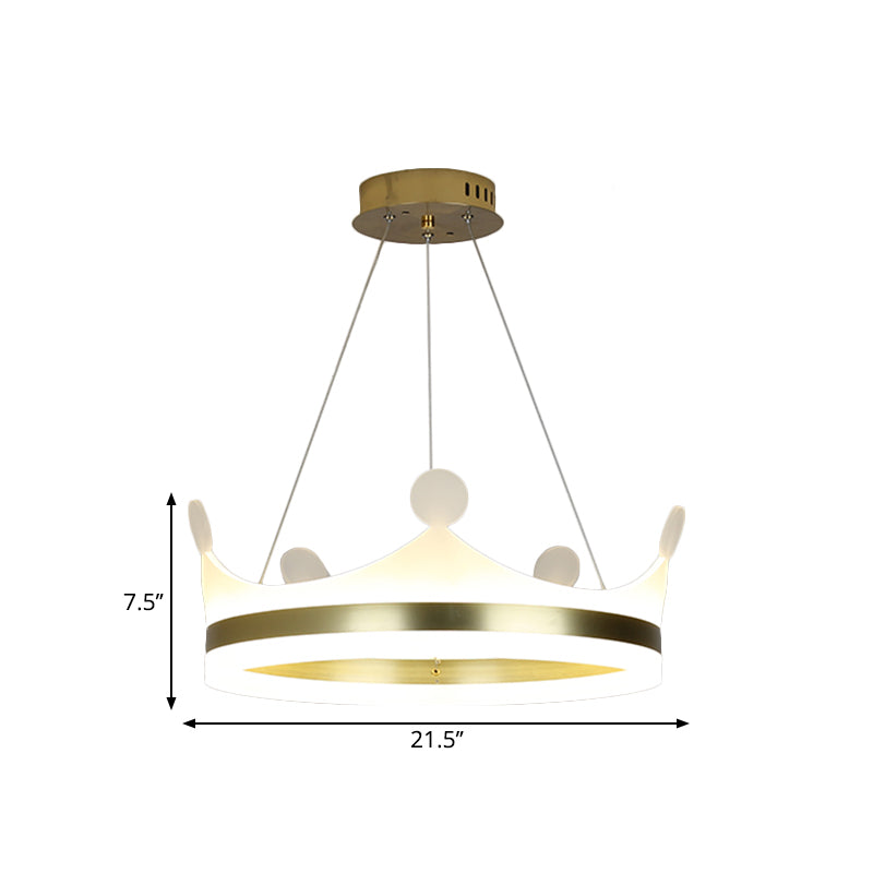 Gold Metallic Kids Crown Hanging Lamp - Led Chandelier For Girls Bedroom Warm/White Light