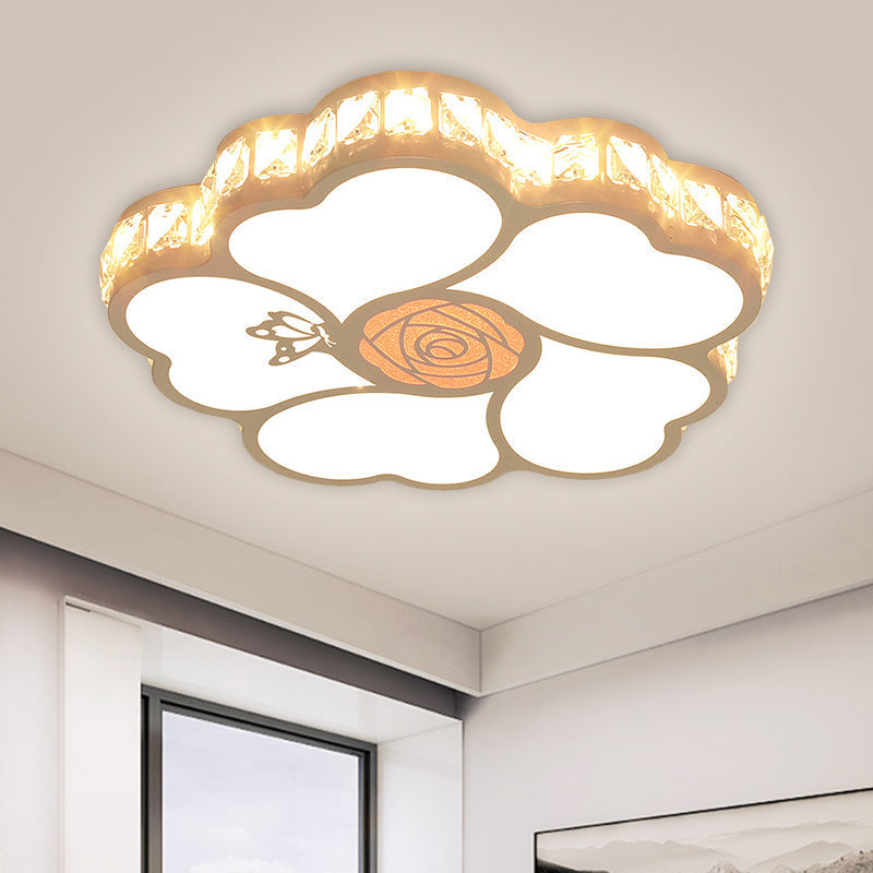 Plafonnier LED moderne à encastrer avec abat-jour en cristal - Motif fleur blanche