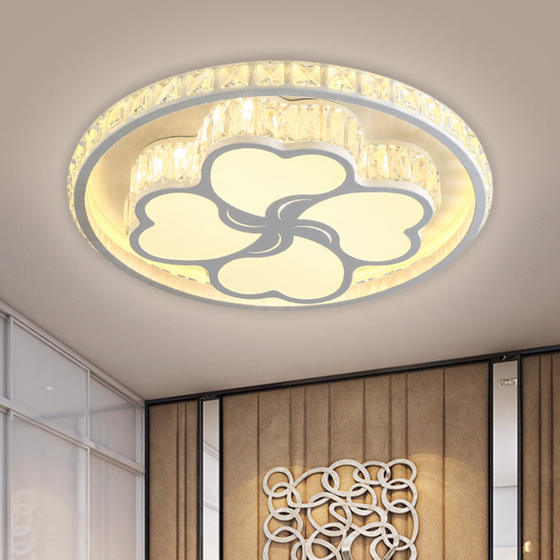 Modernist Hand-Cut Crystal White LED Clover Ceiling Flush Mount Light - Warm/White Lighting