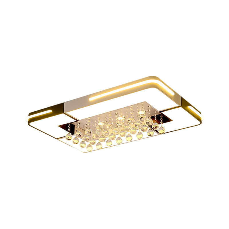 Modern Black & White Rectangle LED Ceiling Flushmount with Crystal Ball Deco in White Light