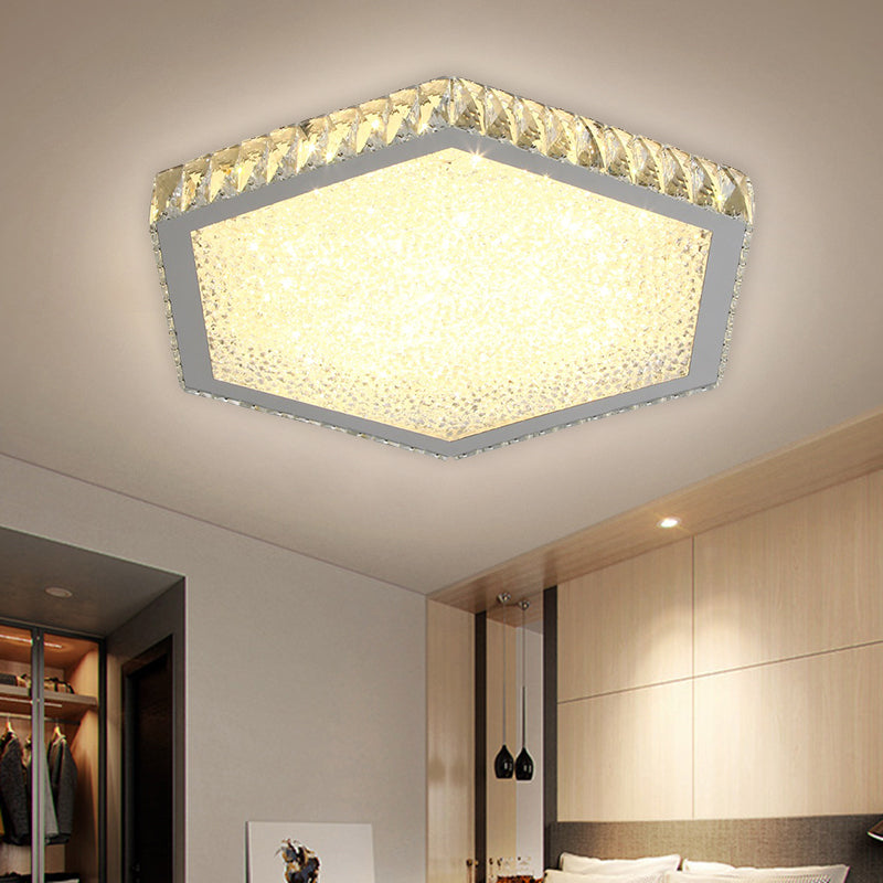 Hexagon Crystal Block Ceiling Lamp: LED Chrome Flush Mount for Warm/White Lighting