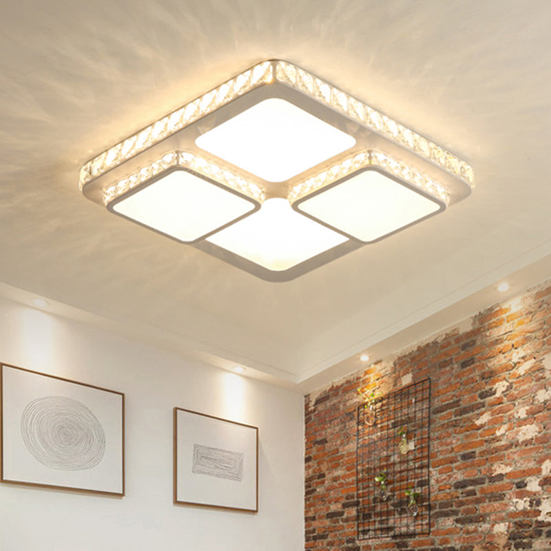 16/19.5 Minimalist Crystal Block Led Ceiling Lamp In Warm/White Light White / 16