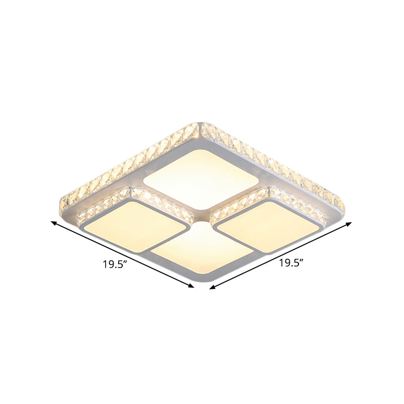 16/19.5 Minimalist Crystal Block Led Ceiling Lamp In Warm/White Light
