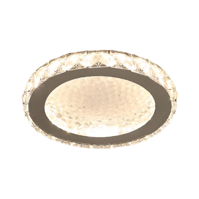 Crystal Block LED Circle Flush Mount Lamp: Sleek Chrome Design, Warm/White Corridor Ceiling Lighting
