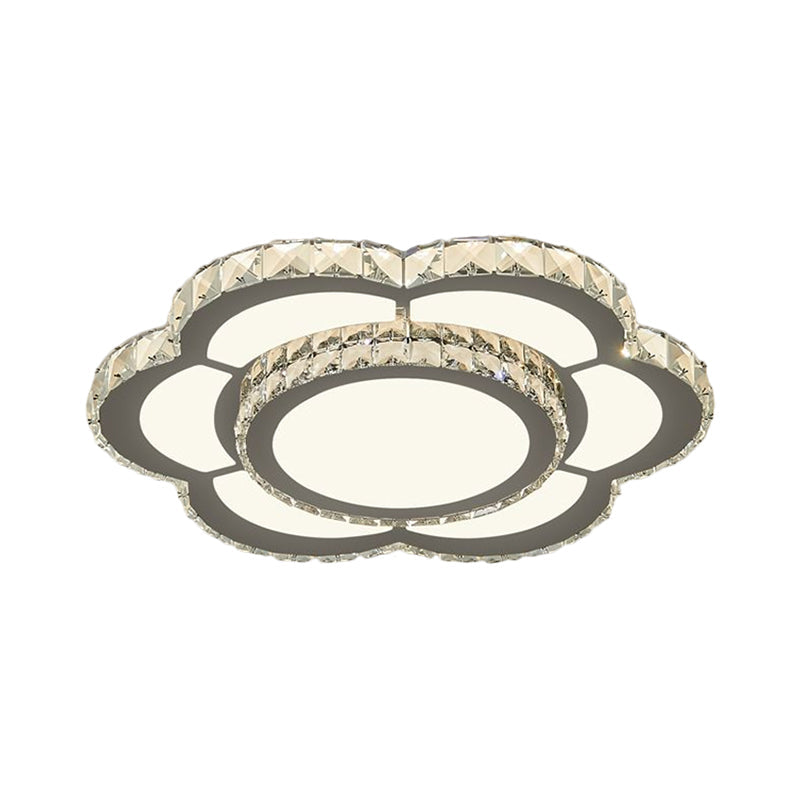 Chrome LED Flower Ceiling Light with Faceted Crystal and Warm/White Glow, 18" or 23.5" Wide