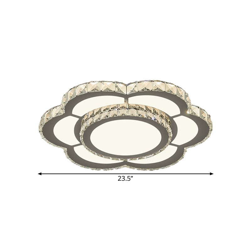 Chrome LED Flower Ceiling Light with Faceted Crystal and Warm/White Glow, 18" or 23.5" Wide