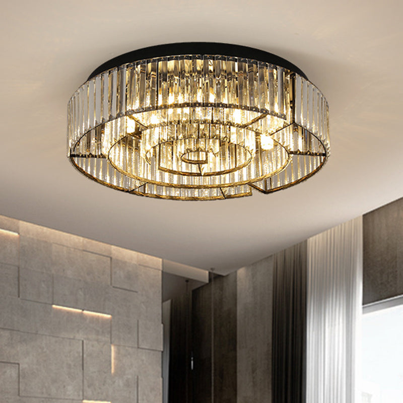 Crystal LED Flush Mount Light: Sleek Black/Gold Rectangular Fixture for Contemporary Ceiling Lighting