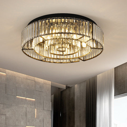 Crystal LED Flush Mount Light: Sleek Black/Gold Rectangular Fixture for Contemporary Ceiling Lighting