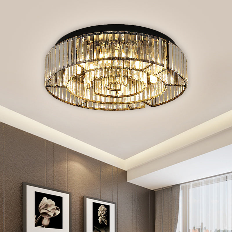Crystal LED Flush Mount Light: Sleek Black/Gold Rectangular Fixture for Contemporary Ceiling Lighting