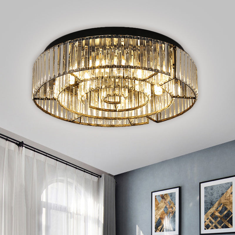 Crystal LED Flush Mount Light: Sleek Black/Gold Rectangular Fixture for Contemporary Ceiling Lighting