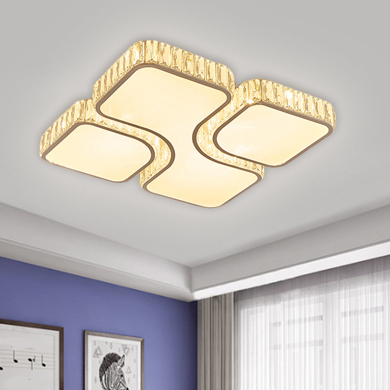 Modern LED Flush Lamp Chrome Square Ceiling Fixture- 16"/19.5" with Crystal Rectangle Shade in Warm/White Light
