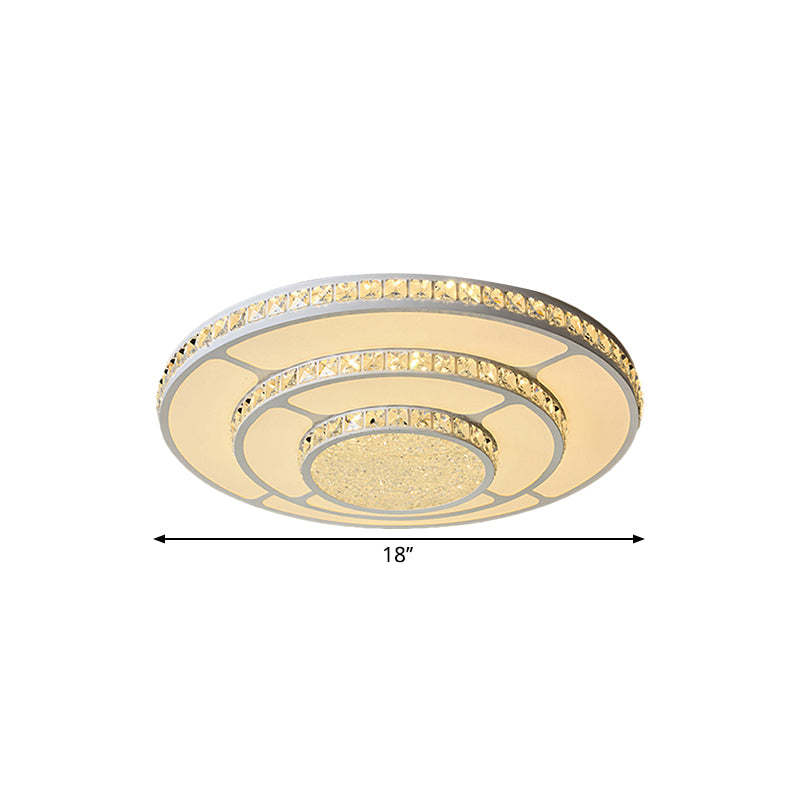 Modern LED Bedroom Ceiling Light with Circle Crystal Block Shade in Warm/White - 18"/21.5" W
