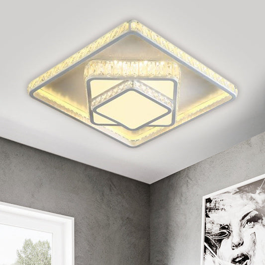 Minimalistic LED Crystal Flush Lamp: White Ceiling-Mounted Fixture with Square Block Design