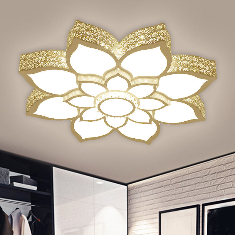 Contemporary White LED Lotus Ceiling Fixture - Metallic Flush Mount Light, 21.5"/29.5" Width