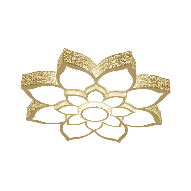 Contemporary White LED Lotus Ceiling Fixture - Metallic Flush Mount Light, 21.5"/29.5" Width