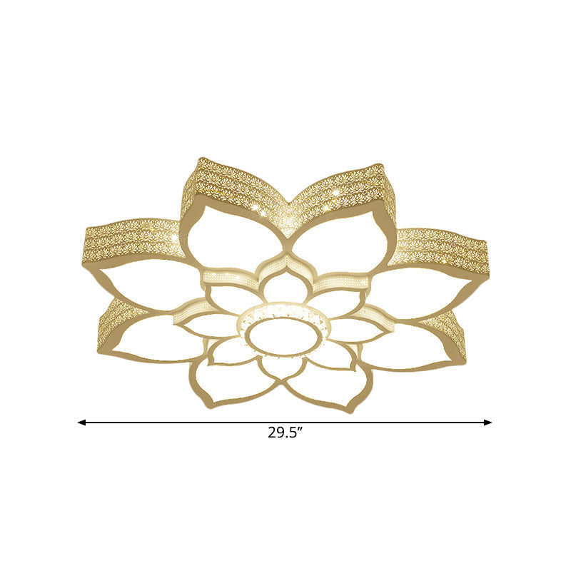 Contemporary White LED Lotus Ceiling Fixture - Metallic Flush Mount Light, 21.5"/29.5" Width