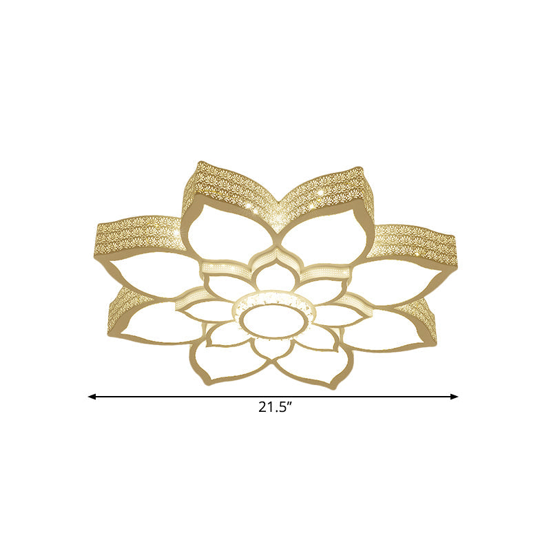 Contemporary White LED Lotus Ceiling Fixture - Metallic Flush Mount Light, 21.5"/29.5" Width