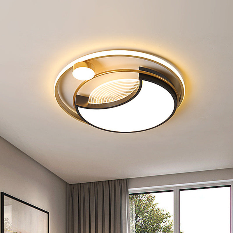 Contemporary LED Flush Ceiling Light with Acrylic Shade - Black Square/Round Flush Mount | Warm/White Light