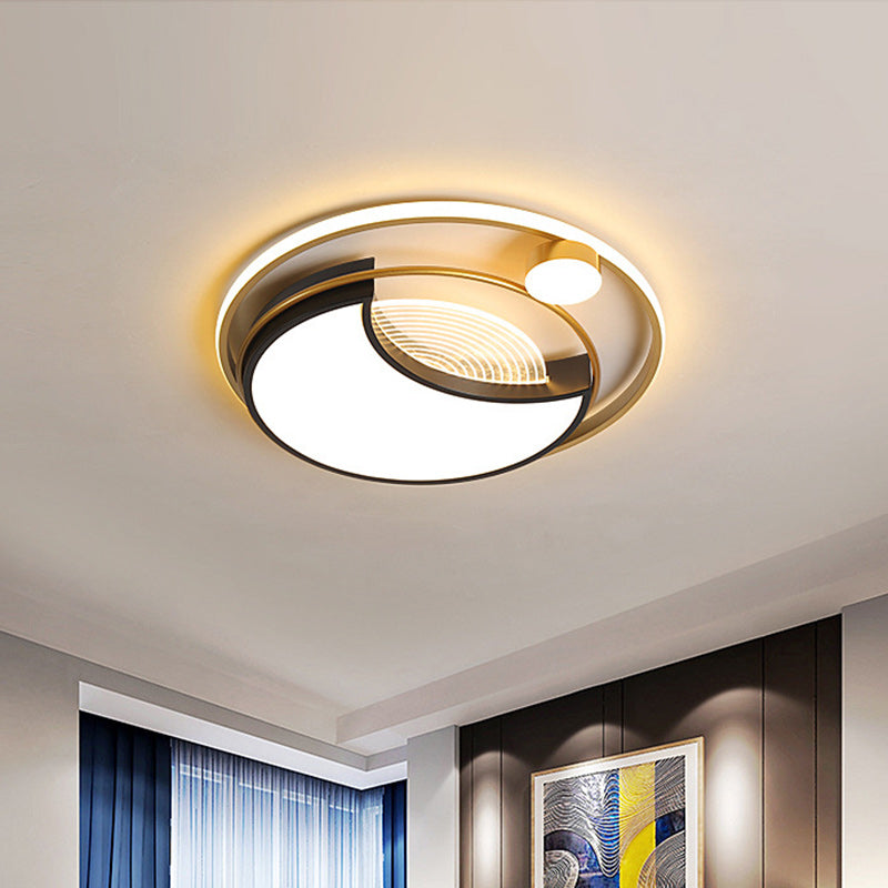 Contemporary LED Flush Ceiling Light with Acrylic Shade - Black Square/Round Flush Mount | Warm/White Light